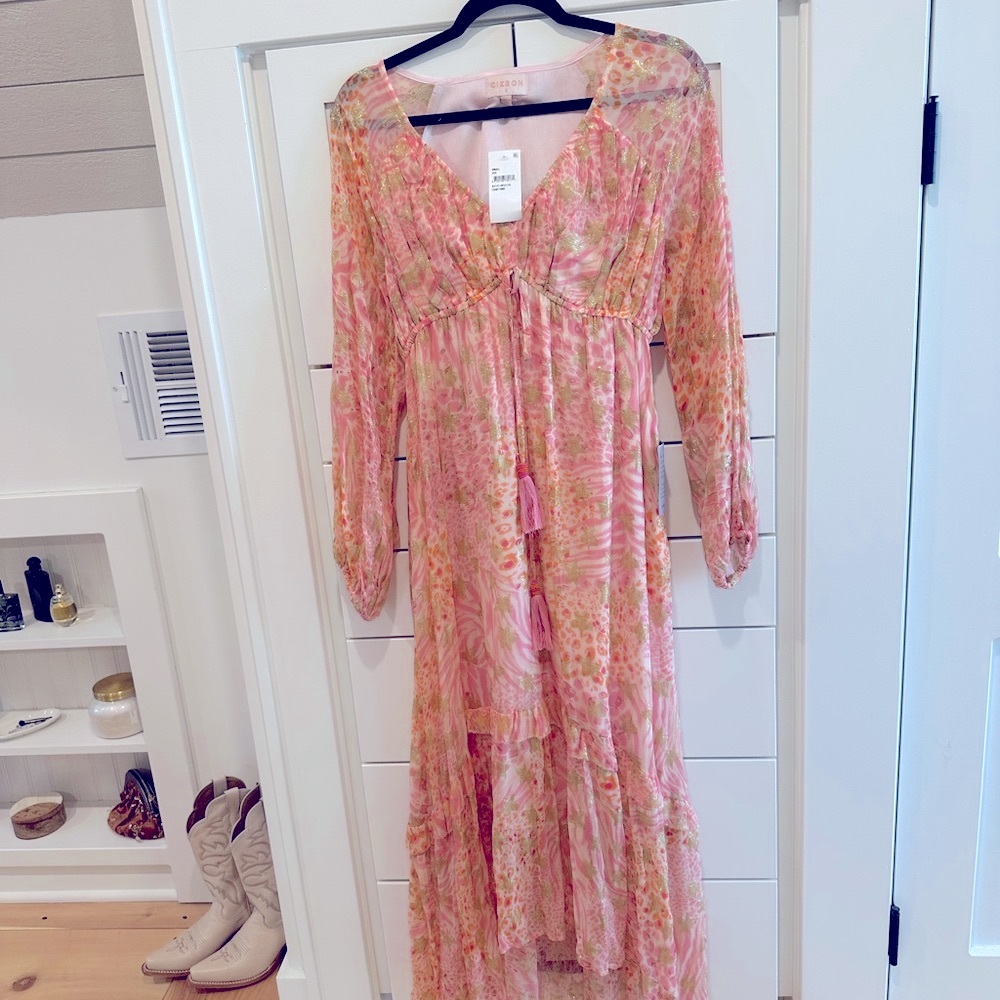 CIEBON Light Pink Maxi Dress with Gold Stars